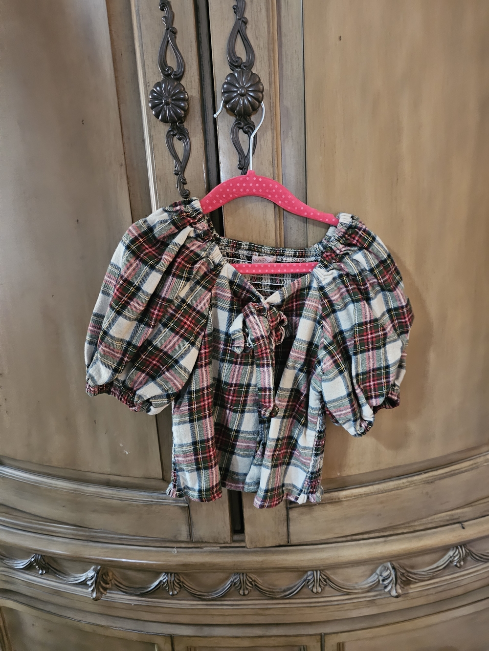 Ivy City Co Plaid Puff-Sleeve Shirt - Red, Green & Cream